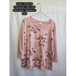 tee-shirt rose a fleur taille 46/48